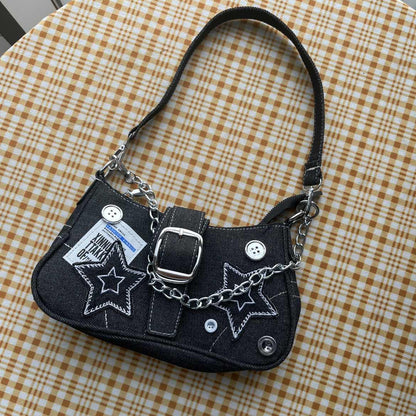 eybag Y2k Fashion Women's Handbags Stars Pattern Cool Girls Underarm Bag Fashion Canvas Female Small Shoulder Bags Chain Tote Purses