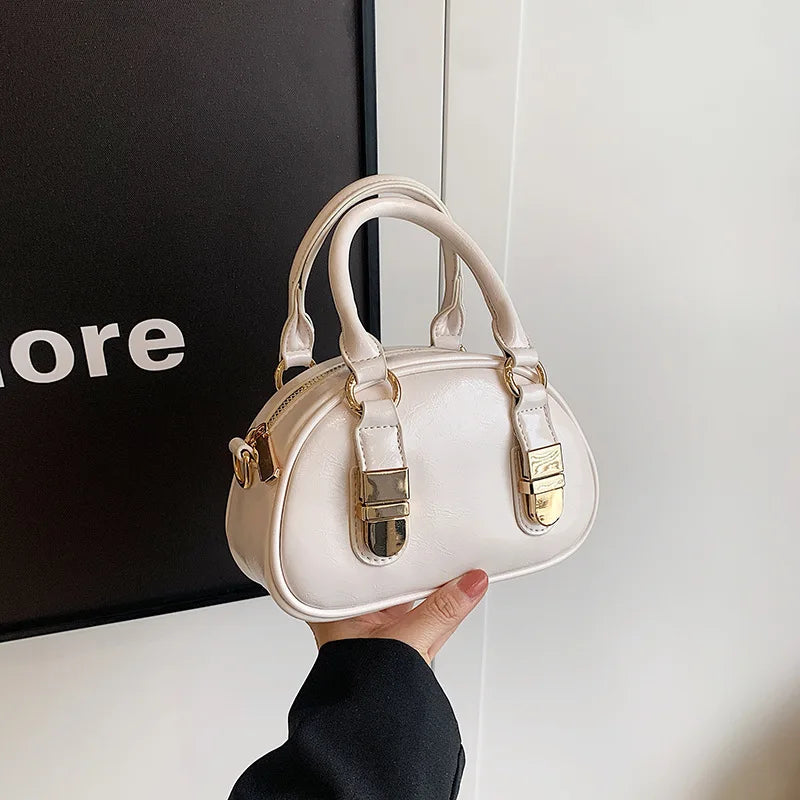 eybag Silver Womens Handbag Korean Style 2024 New Fashion Small Leather Shoulder Bag Casual Luxury Female Advanced Bowling Bag