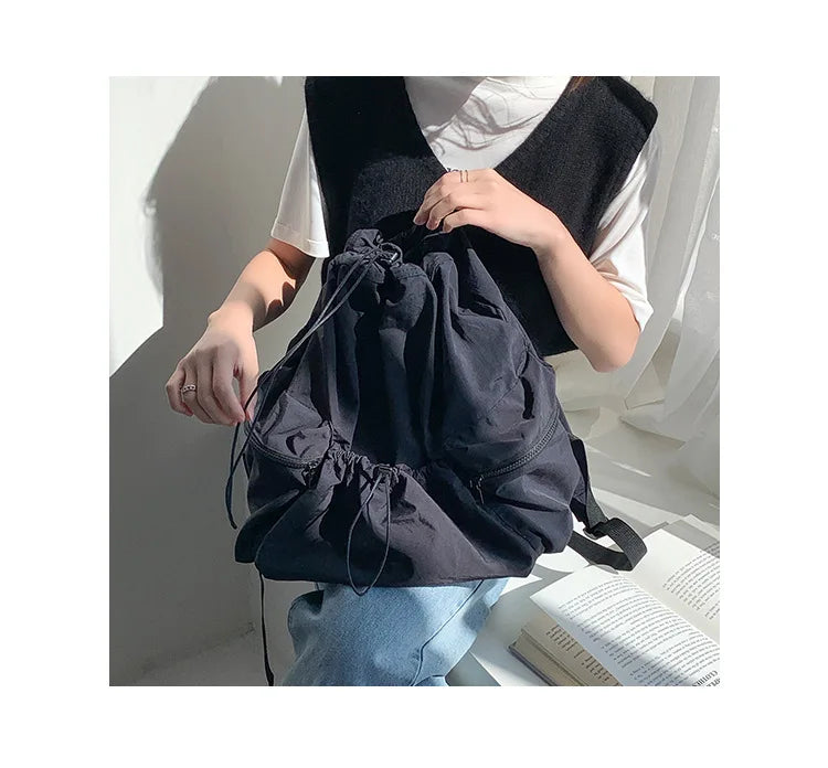 eybag Fashion Ruched Drawstring Backpacks for Women Aesthetic Nylon Girls Backpack Light School Students Bag Summer Travel Female Bag