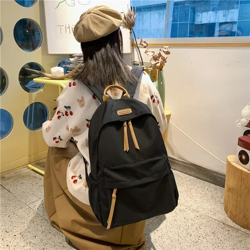 eybag Large-capacity Backpack Female Japanese Backpack Solid Color Junior High School Student Canvas Schoolbag Laptop Backpack