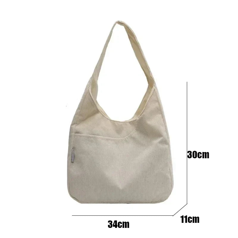 eybag Canvas Shoulder Women's Tote Bag Corduroy Simple Casual Large Capacity Designer Handbags For Women Travel Solid Shopper Bag