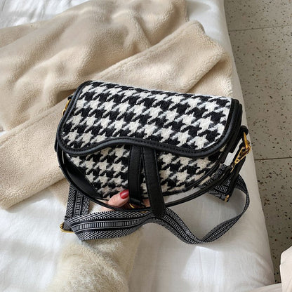 eybag Vintage Houndstooth Saddle Handbag Purses for Women Shoulder Crossbody Bags New Fashion Ladies Messenger Bag High Quality