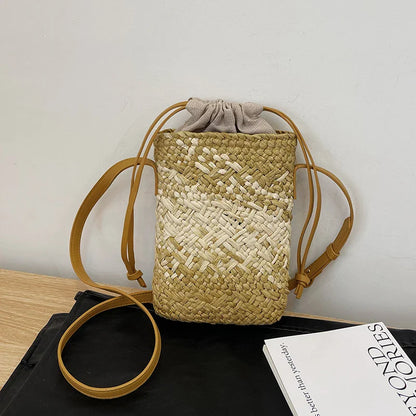 eybag Fashion Woven Straw Ladies Crossbody Messenger Bag Summer Bohemia Beach Rattan Shoulder Pack Small Solid Mobile Phone Coin Pursef