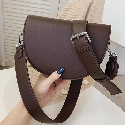 eybag - Retro Solid Color Saddle Bag High Quality Leather Shoulder Bags for Women 2023 New Simple Ladies Crossbody Bag Designer Handbags