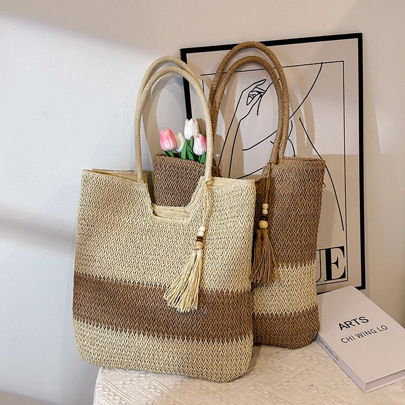 eybag Square Straw Beach Bag Handmade Woven Shoulder Bag Women Raffia Shopper Travel Bag Bohemian Summer Vacation Casual Handbag Totes