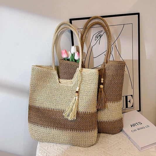 eybag Square Straw Beach Bag Handmade Woven Shoulder Bag Women Raffia Shopper Travel Bag Bohemian Summer Vacation Casual Handbag Totes