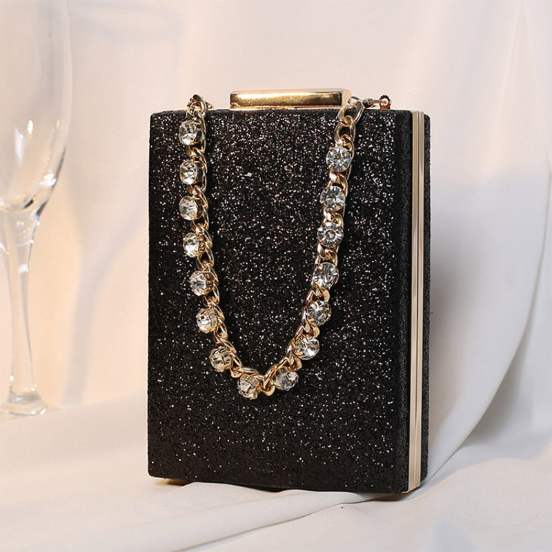 eybag Women's Box Sequin Wedding Clutch Bag Diamond Chain Luxury Design Handbag  New Bridal Evening Bag Small Party Purse gold