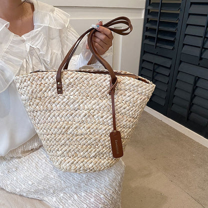 eybag 2023 Summer Straw Beach Basket Bag Fashion Women Rattan Shoulder Bag Large Capacity Woven Hand-made Handbag Female Purse Totes