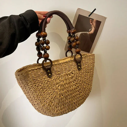 eybag Fashion New Straw Bag Large Capacity 2024 Summer Hand Woven Rural Style Women's Shoulder Bags Versatile Style Trend Handbag