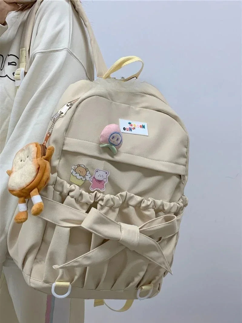 eybag Japanese 2024 New Canvas Solid Color College Girls Backpack Fashion Versatile Student Schoolbag Korean High Capacity Backpacks