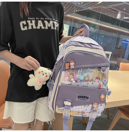 eybag Multi-pocket Transparent PVC Nylon School Backpack For Girls Large Female Travel Casual Schoolbag Patchwork Mochila Bolsa