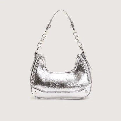 eybag Silver Underarm Bag Women Retro High Street Fashion Chain Casual Shoulder Bag Ladies Harajuku Solid Y2k Bolsa Aesthetic