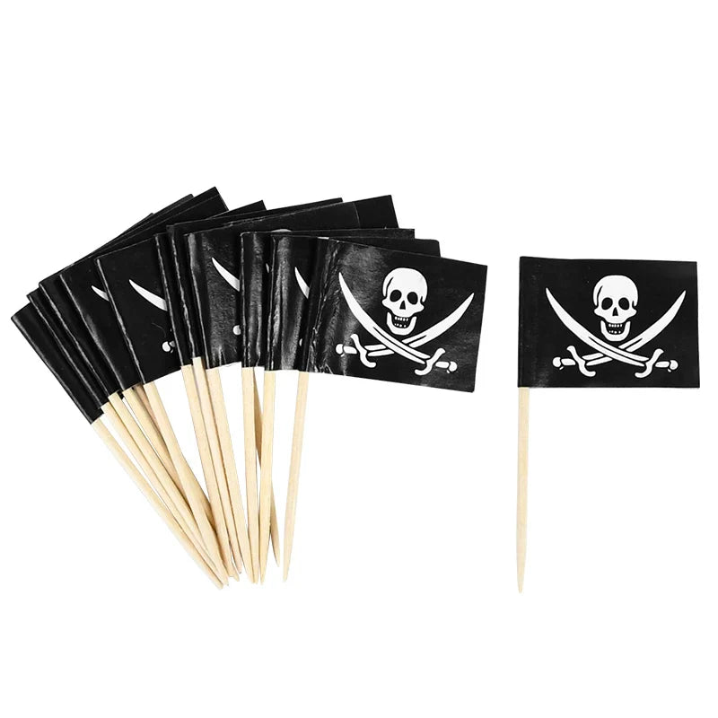 -Pirate Flag Toothpicks Cupcake Topper For Kids Boys Pirate Theme Birthday Party Cake Decoraiton Halloween Cocktail Pick Supplies