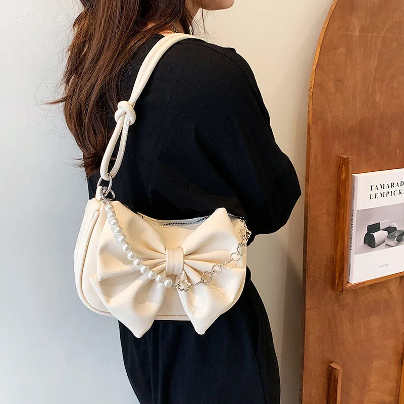 eybag New Design Women's Bag Trend Fashion Bow Pleated Underarm Shoulder Bag Individuality Summer Chains Beading Handbag