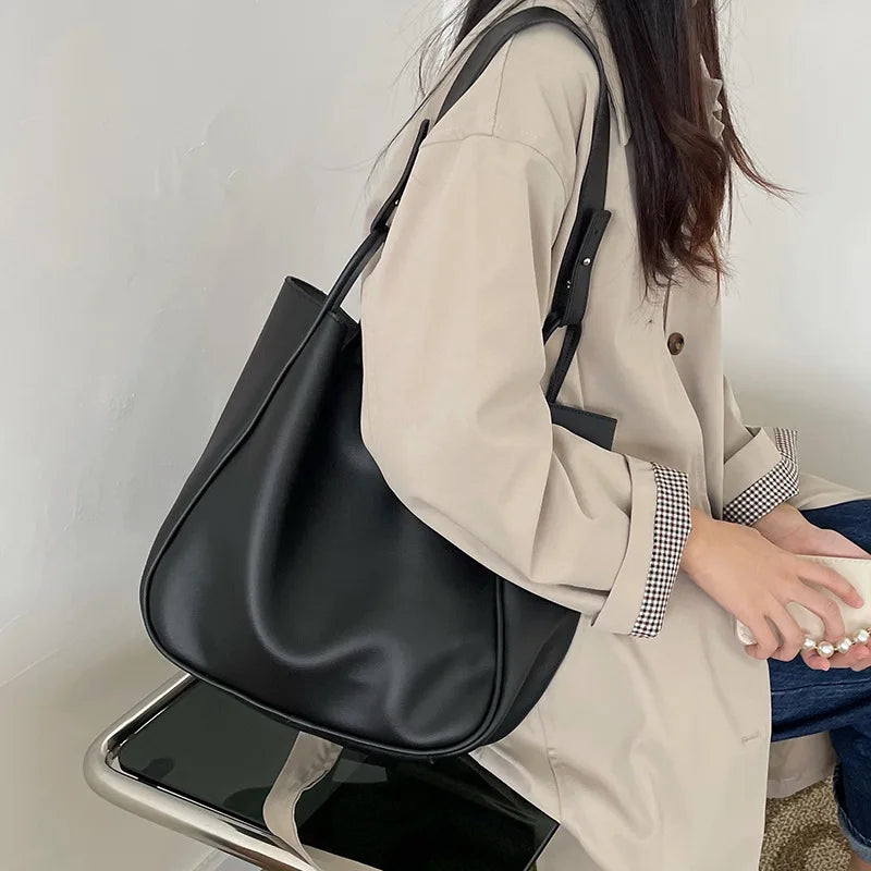 Lkblock Korean vintage Large Capacity Shoulder Bags for Women Fashion PU Leather Handbag and purses female Messenger Bag Lady big Tote