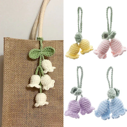 eybag Handmade Flower Knitted Keychain Keyring Women Crocheted Wool Flower Leaf Bag Pendants Car Key Ring Fresh Handbag Charms Gifts