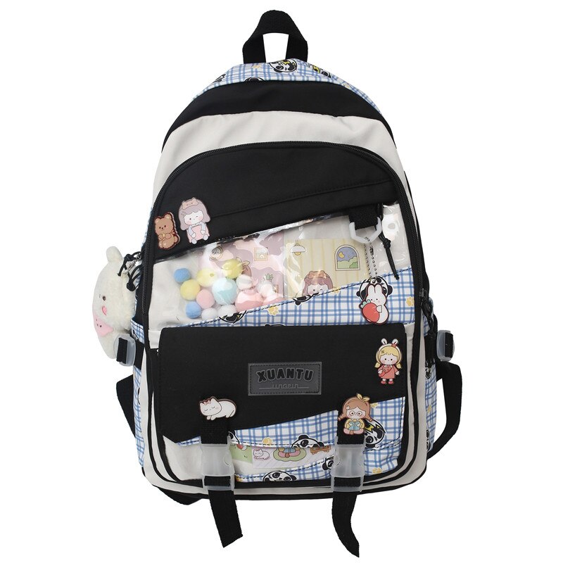 eybag Multi-pocket Transparent PVC Nylon School Backpack For Girls Large Female Travel Casual Schoolbag Patchwork Mochila Bolsa