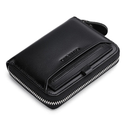 eybag Gift Box Men's Top Layer Cowhide Extraction Card Holder Genuine Leather Zipper Wallets Vertical Multi-functional Business Wallet