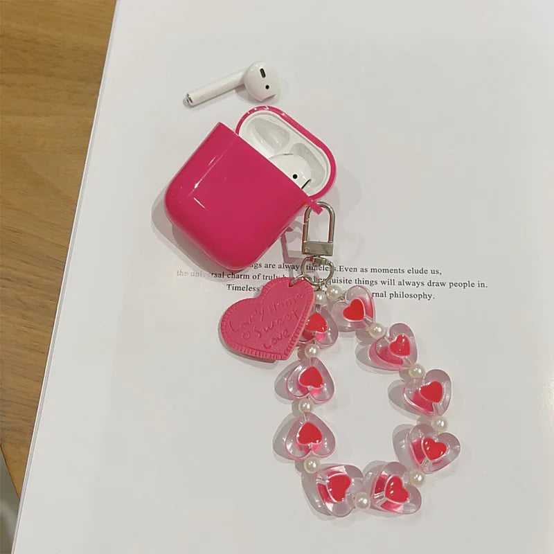 eybag Rose Red Case for Apple Airpods 3 Earphone Case with Heart Chain Pendant Protective Case for Air Pods Pro 2/ Airpods 1 2 Cover