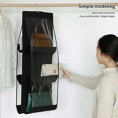 eybag Black Handbag Hanging Organizer With 6 Pockets Foldable Oxford Cloth Handbag Storage Bag For Family Closet Bedroom