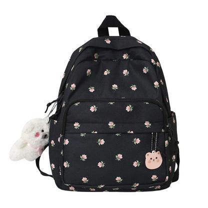 eybag 28GD Small Nylon Women Backpacks Casual Lightweight Daypack Anti-Theft Bookbag with Cute Plush Bear Charm for Girls