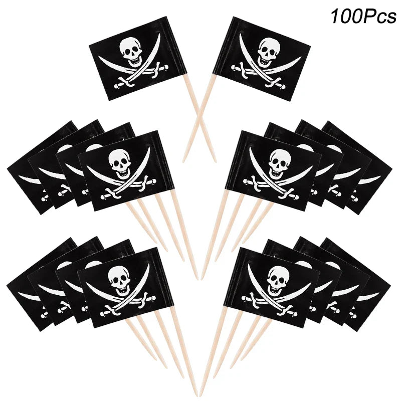 -Pirate Flag Toothpicks Cupcake Topper For Kids Boys Pirate Theme Birthday Party Cake Decoraiton Halloween Cocktail Pick Supplies