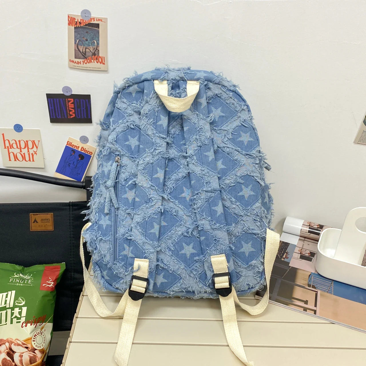 eybag American Style Denim Backpacks Large Capacity Canvas Satchels Star Cloth School Bags Cotton Leisure Or Travel Bags For Women