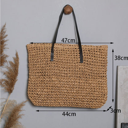 Lkblock Hot fashion Simple hollow beach bags women straw bag vintage knitted big tote bags shoulder bags