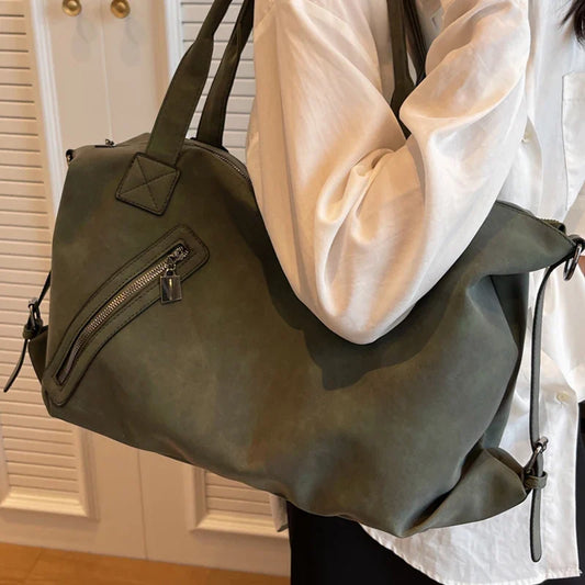 eybag Green Suede Shoulder Bag for Women Vintage Large Nubuck Leather Lovers' Travel Crossbody Bags Female Serviceable Boston Handbag