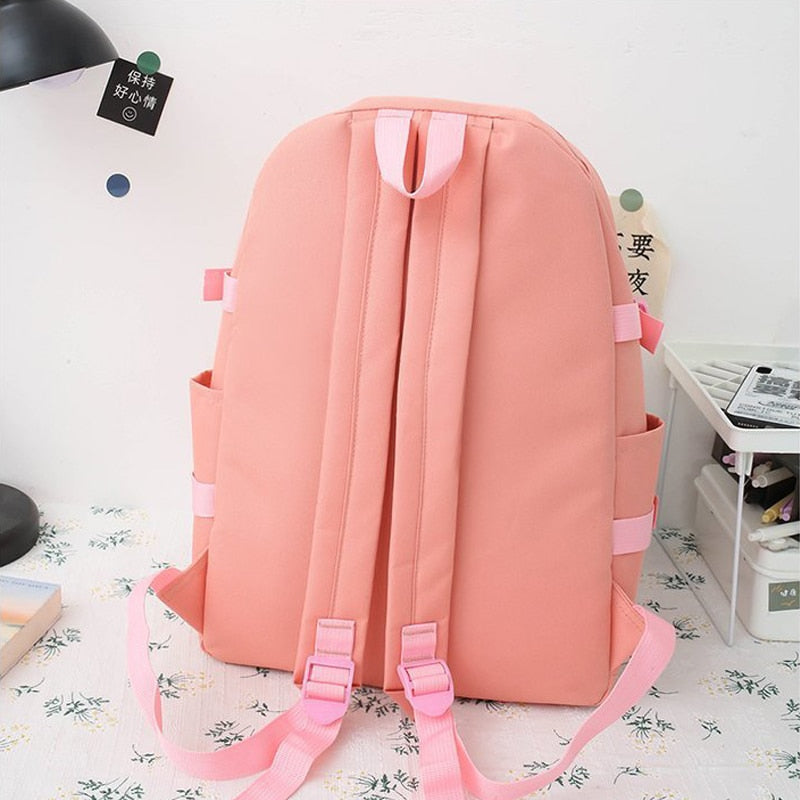 eybag Women Laptop Backpack 4 Pcs Set Harajuku Canvas School Bags For Teenage Girls Kawaii College Student Kids Book Bag Rucksack