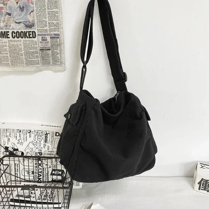 eybag New Trendy Women Shoulder Bag Men Female Solid Color Large Capacity Canvas Shopping Crossbody Bags Travel Messenger School Bag