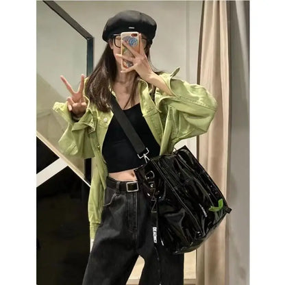 eybag Vintage Black Y2k Handbag Women Cool Girls Leather Large Capacity Tote Bag Ladies Moto Biker Casual Crossbody Bags