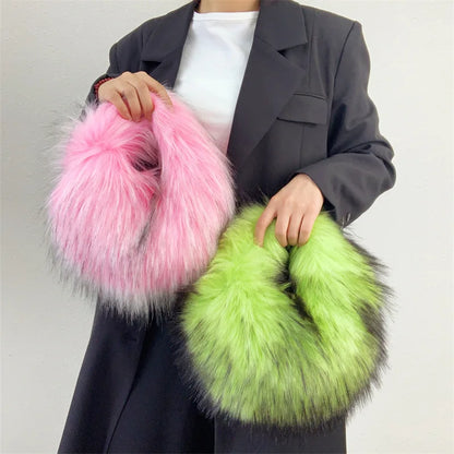 eybag Luxury Faux Fur Hobos Handbags Fluffy Plush Shoulder Bag for Women Winter Fashion Female Furry Underarm Bags Chain Crossbody Bag