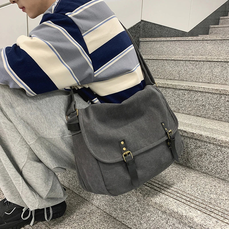 eybag Fashion Canvas Shoulder Bags for Women Men Japanese Style Casual Large Capacity Crossbody Bags Unisex Messenger School Bag