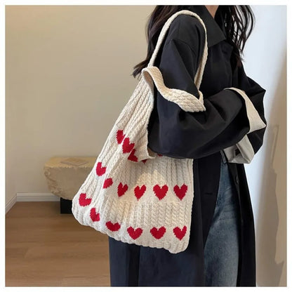 eybag Knitted Handbags Female Large Capacity Totes Women's Shoulder Bag Autumn Winter Bag Purses Casual Woven Shopping