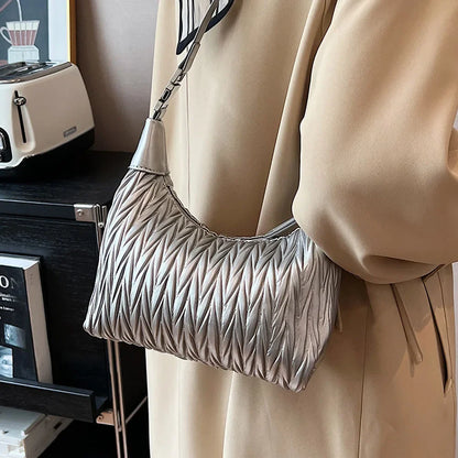 eybag French Fashion Handbag New Women's Texture Leather One Shoulder Crossbody Bag Temperament All-match Pleated Clutch Bags