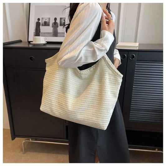 eybag Fashion Women Canvas Shoulder Tote Bags Ladies Simple Shopping Bag Pure Color Fabric Big Capacity Shopper Totes Beach Bag