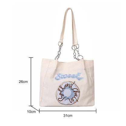 eybag Women Canvas Shoulder Bag for Students Teens Girls Ladies Casual Handbag Pink Embroidery Tote Large Capacity Shopping Beach Bag