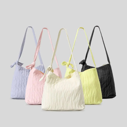 eybag Candy Color Ruched Canvas Tote Bag Knotted Women Shoulder Bags Casual Large Capacity Bag Simple Big Shopper Purses 2024