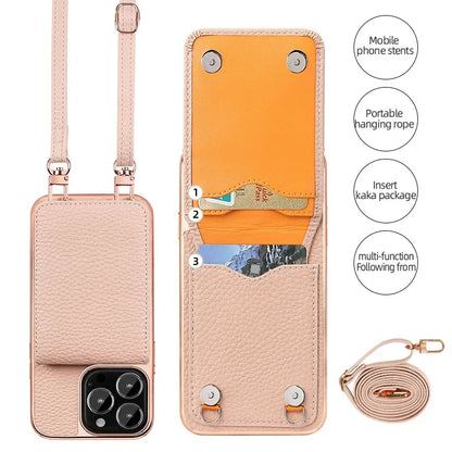 eybag Multi Card Wallet Leather Bracket Phone Case For iPhone 15 14 13 Pro Max Crossbody Lanyard Strap Holder Cover For IPhone 14 Plus