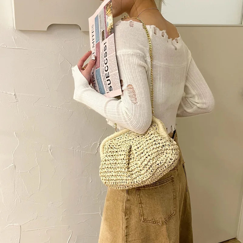 eybag Design Straw Clip Clutches Handbag and Purses Totes Shoulder Crossbody Bag for Women 2024 New Summer Beach Messenger Bags