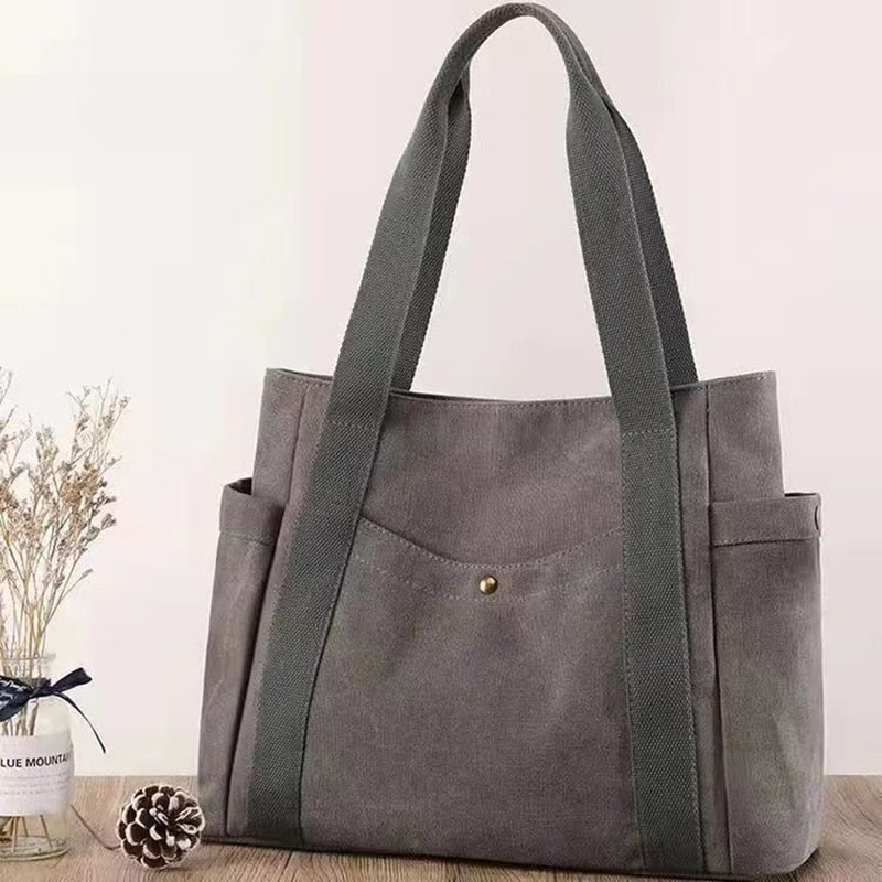 eybag New student CanvasTote Bag fashion multilayer pocket big capacity women casual Handbag Simple Lady shoulder bag