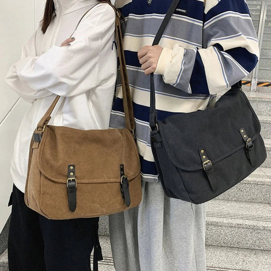 eybag Fashion Canvas Shoulder Bags for Women Men Japanese Style Casual Large Capacity Crossbody Bags Unisex Messenger School Bag