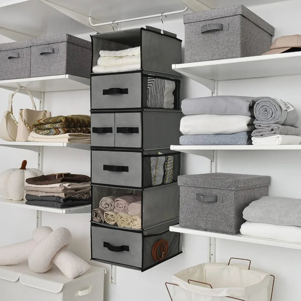 eybag Hanging Closet Organizer 6 Shelves, Closet Organization and Storage with 5 Different Drawers, 6 Side Pockets