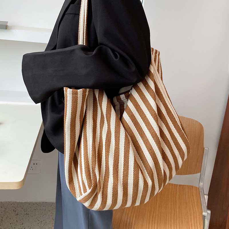 eybag Women's Tote Bag Striped Canvas Casual Handbags for Women Simple Shopping Large Capacity Woman Shopper School Shoulder Bag