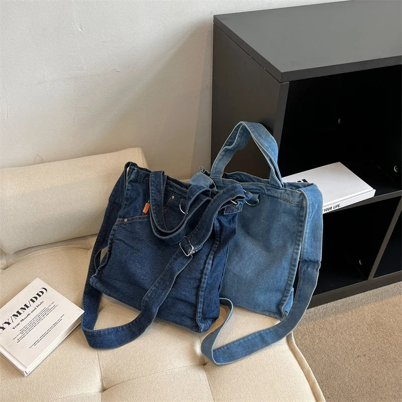 eybag Denim Cloth Women Shoulder Bag Girl Light Blue Canvas Fabric Handbag Women Casual Tote Canvas Crossbody Bag For Women