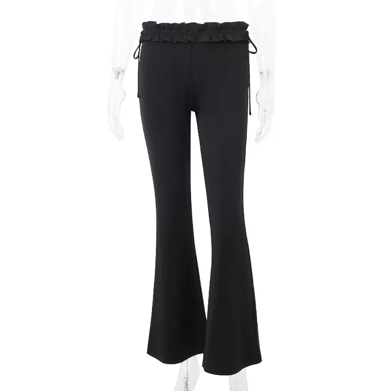 eybag Goth Dark Y2k Ruffles Fairy Pant Sexy Women Pants Gothic Skinny Fashion Boot Cut Trousers Grunge Trim Bandage Streetwear Bottoms