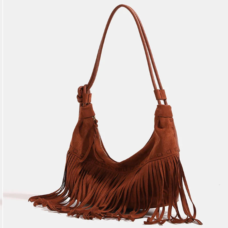 eybag Bohemian Style Women Bag New Frosted Tassel Underarm Bag Large Capacity Shoulder Bag Crossbody Bag