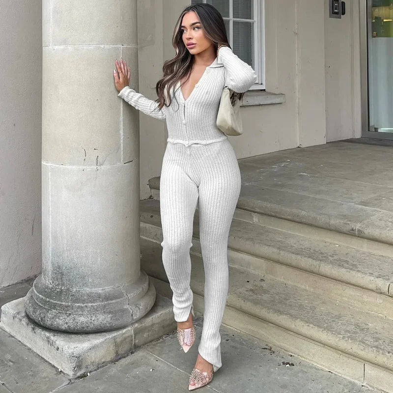 eybag Crochet Ribbed Knit Pants Sets for Women Two Peice Sets Outifits See-Through Hollow Out Knitted Tracksuit Streetwear Jumpsuits