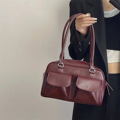 eybag Vintage Women Business Shoulder Bags Simple Ladies Commute Tote Bag Pu Leather Female Underarm Bag Burgundy Large Handbags Purse